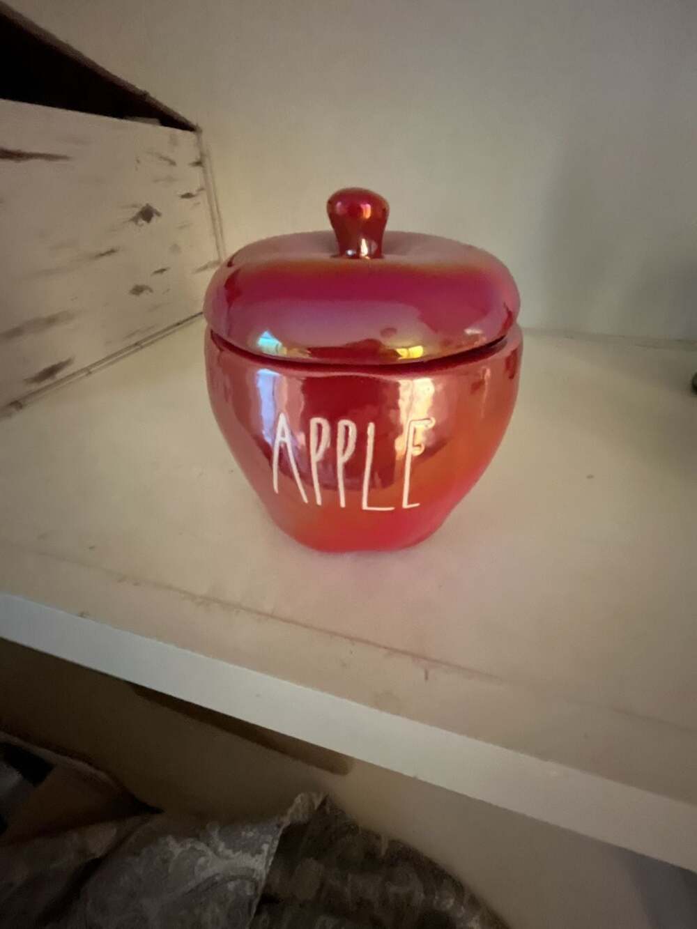 Rae Dunn Candy Apple Red Luster Iridescent Ceramic Apple Jar Scented Candle